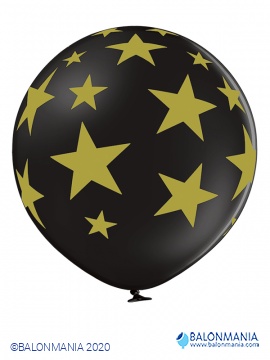 Balon zlate zvezde črn, lateks (1 kom)